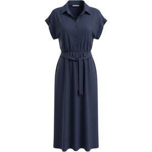 Stella & Julie Womens Navy Blue Shirt Dress Belted Midi 14W VTU000685BT